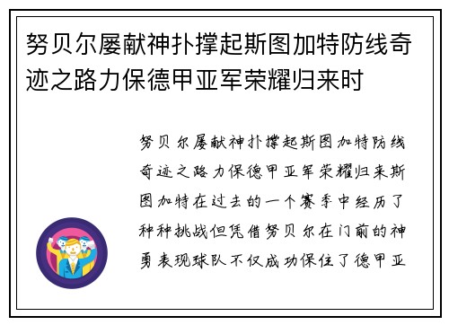 努贝尔屡献神扑撑起斯图加特防线奇迹之路力保德甲亚军荣耀归来时 努贝尔屡献神扑撑起斯图加特防线奇迹之路力保德甲亚军荣耀归来时